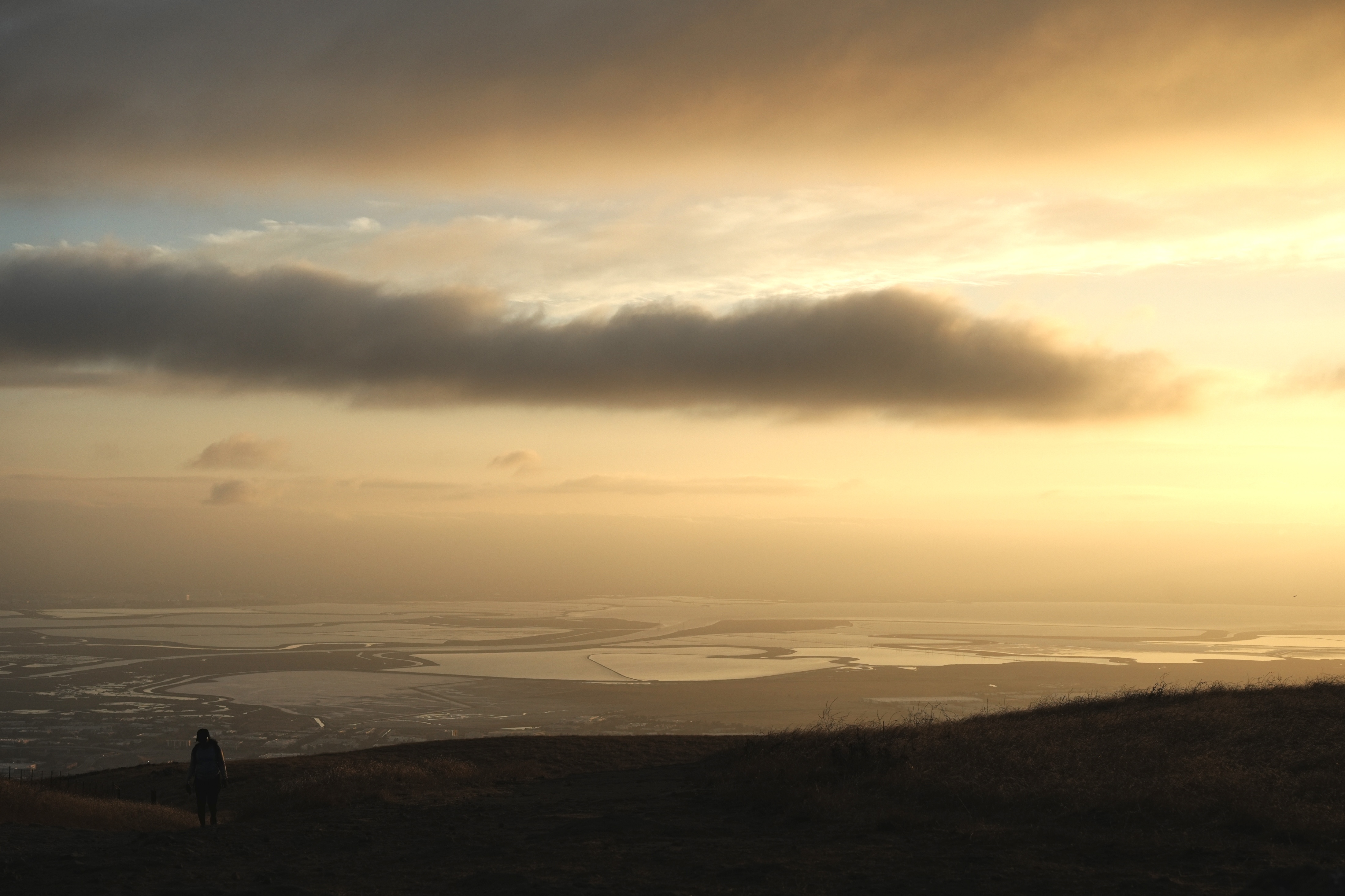 view of bay area deltas from mission peak at golden hour