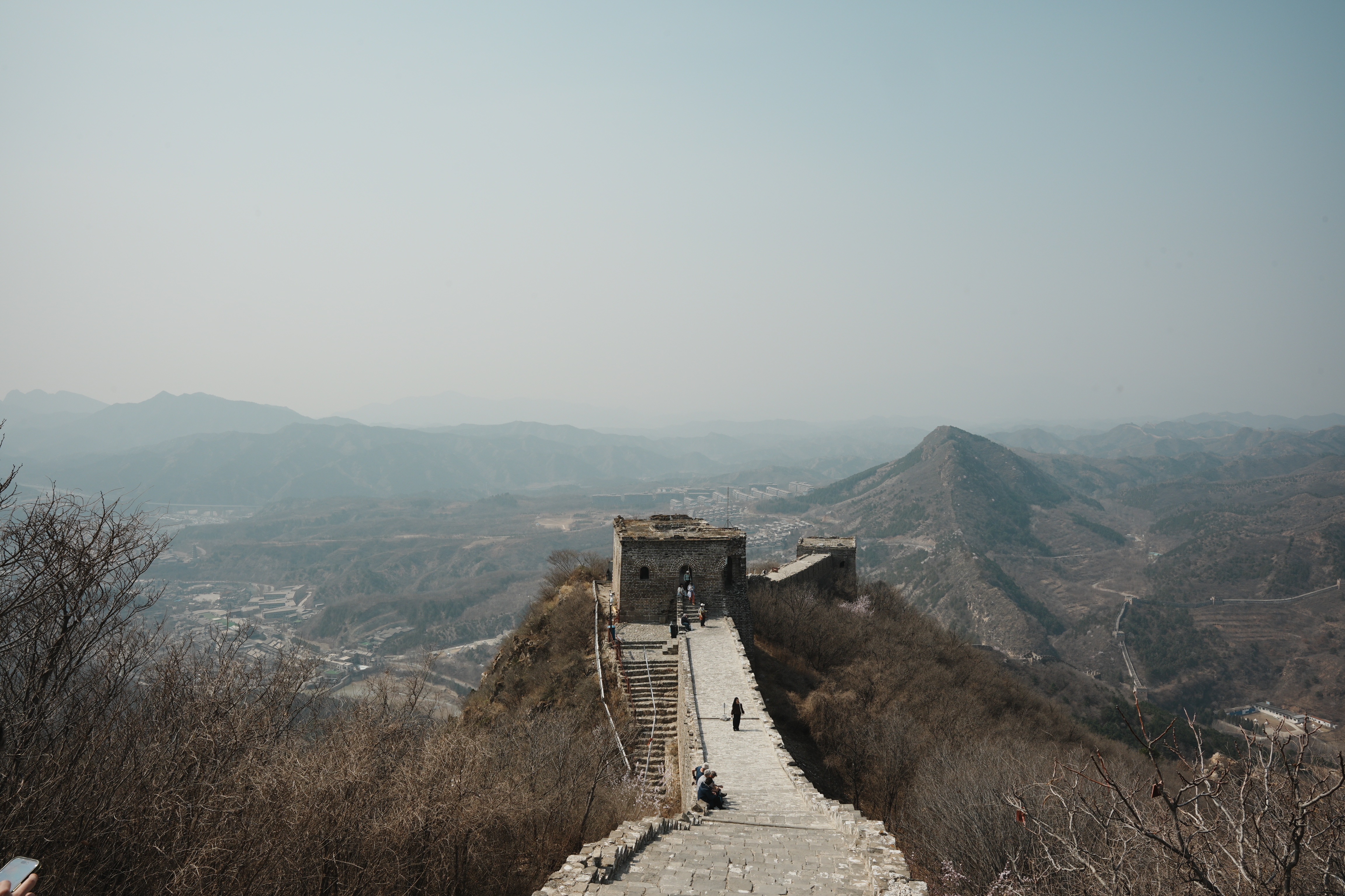 panning landscape shot of the great wall of china