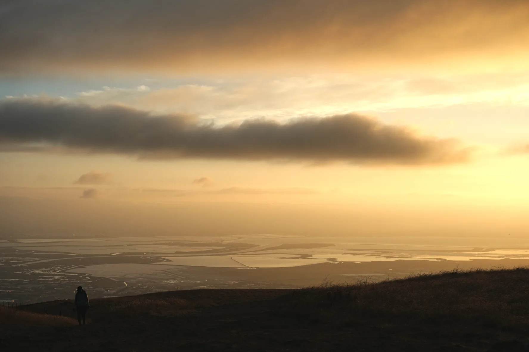 view of bay area deltas from mission peak at golden hour
