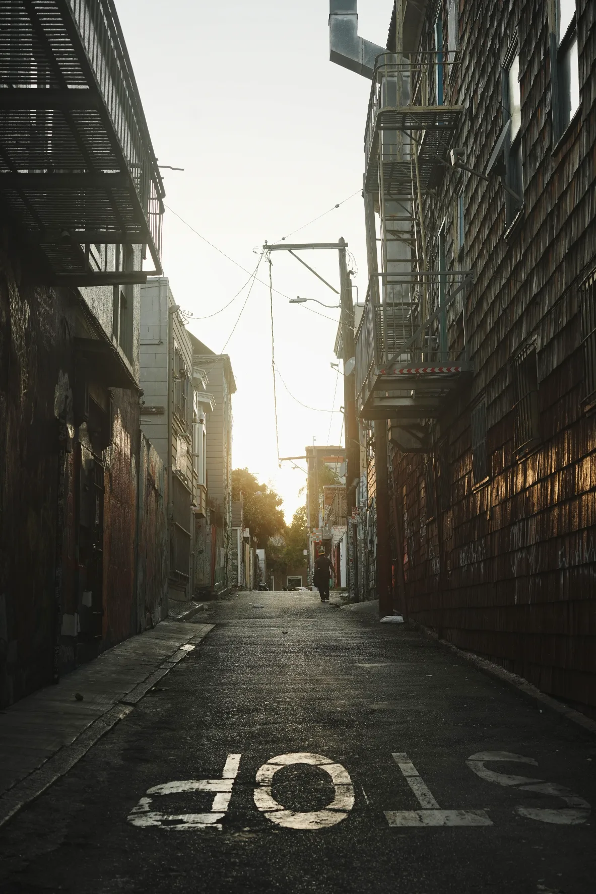 dusk in an alleyway in sf mission district
